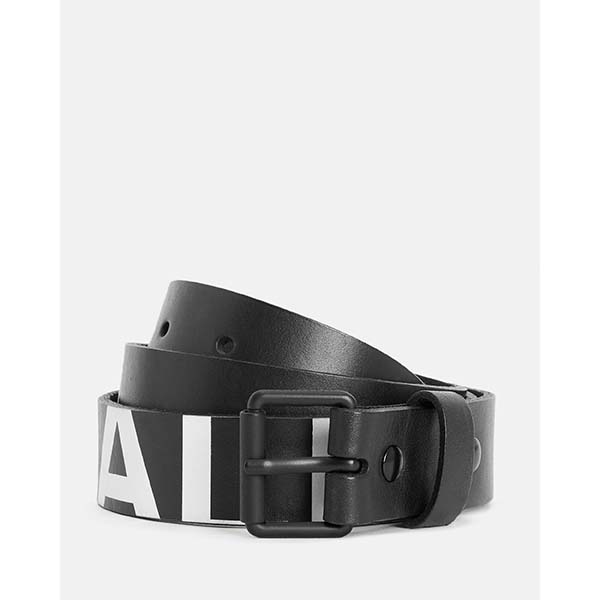 Allsaints Australia Mens Underground Logo Leather Belt Black AU70-593